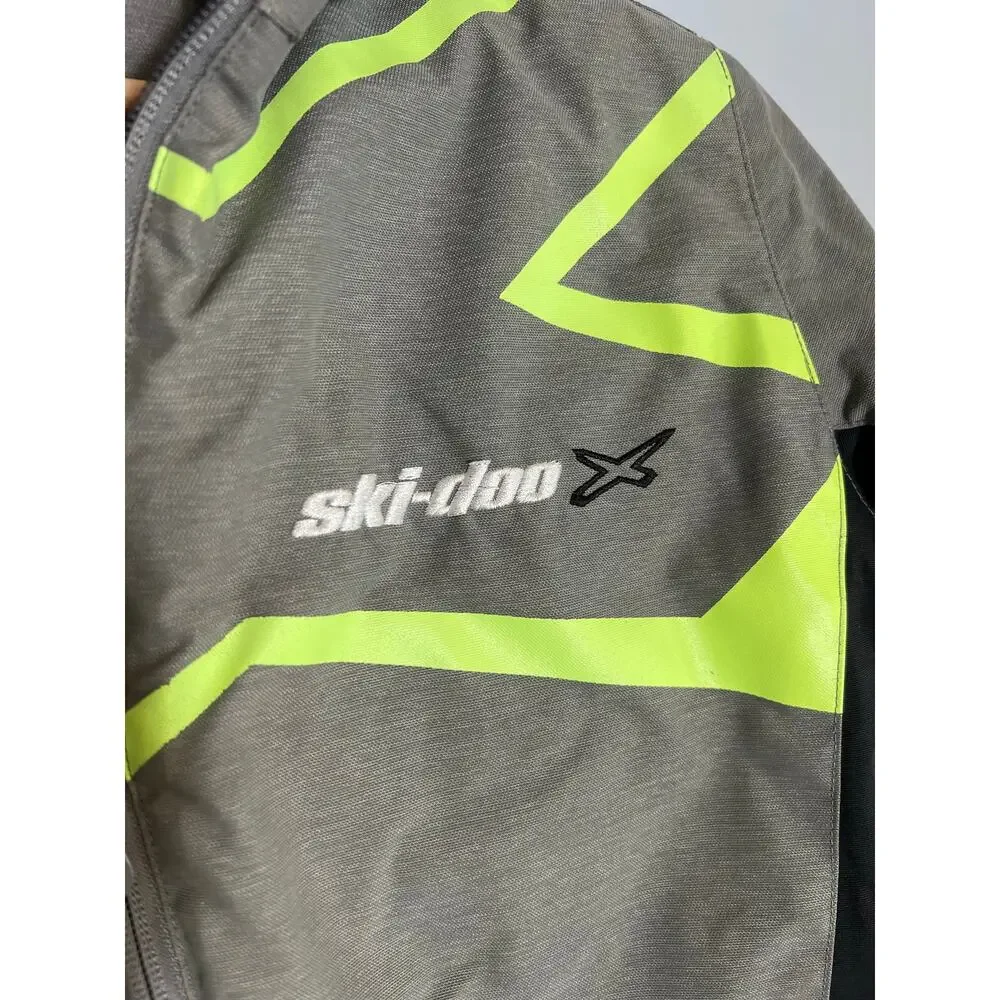Ski-doo Boys Youth 12 Snowmobile Racing Coat Jacket Grey Taupe Winter Snow Ski